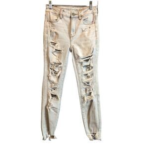 American Eagle Jeans Womens 4 Light Blue Distressed Mid Rise Stretch Denim Pants